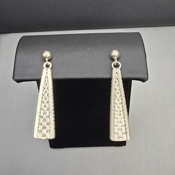 Unbranded Jewelry - VTG Sterling Silver Woven Texture Drop Earrings 1.5"